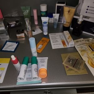 Skin care products and makeup.